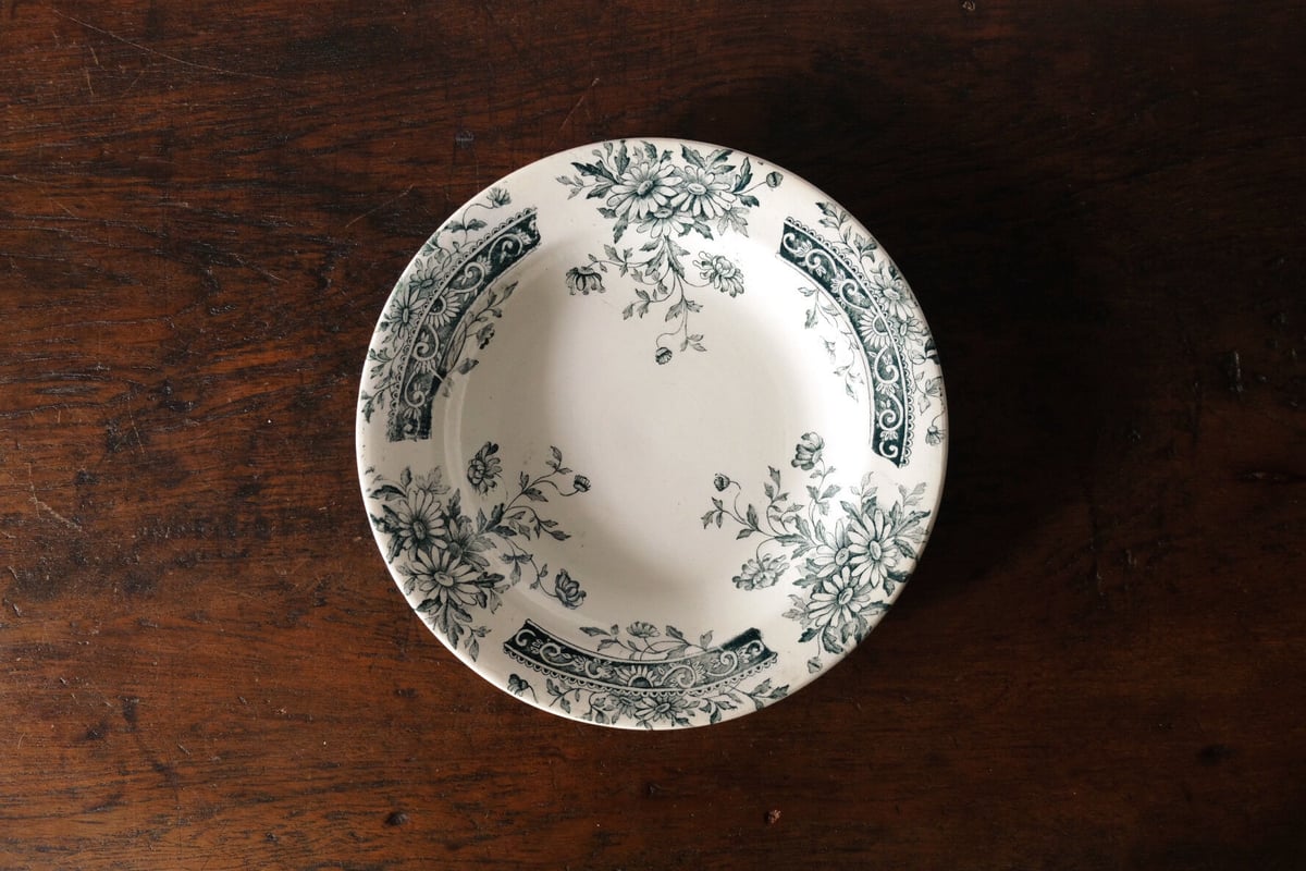 salins サラン花リムコンポティエアンティーク脚付き皿