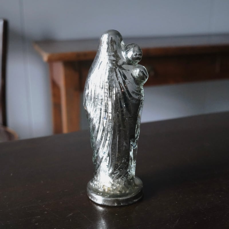マーキュリーガラス 聖母子像 マリア像 18.8cm フランス アンティーク