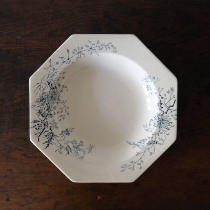 1800年代後期 イギリス M&C ボタニカル柄 オクトゴナル深皿