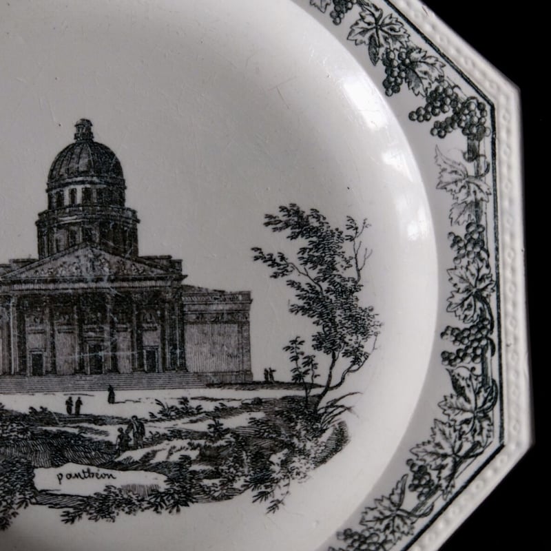 希少　美品　クレイユ　グリザイユ　オクトゴナル　フランスアンティーク クレイユ 1800年代初期 グリザイユ オクトゴナル プレート