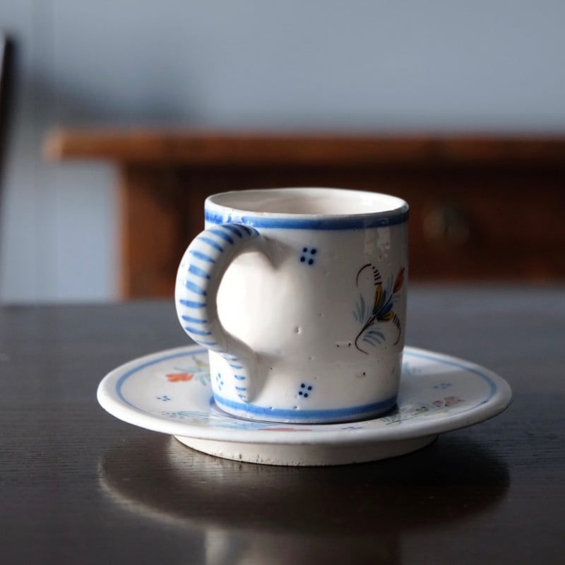 カンペール焼 デミタス カップ アンド ソーサー アンティーク 0501746