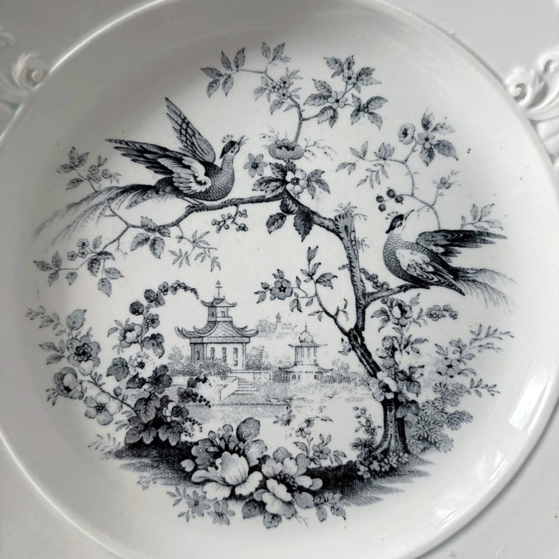 レア！フランス　アンティーク　David Johnston ボルドー窯　平皿 David Johnston Bordeaux ボルドー タピスリー 平皿 φ19.2cm フ