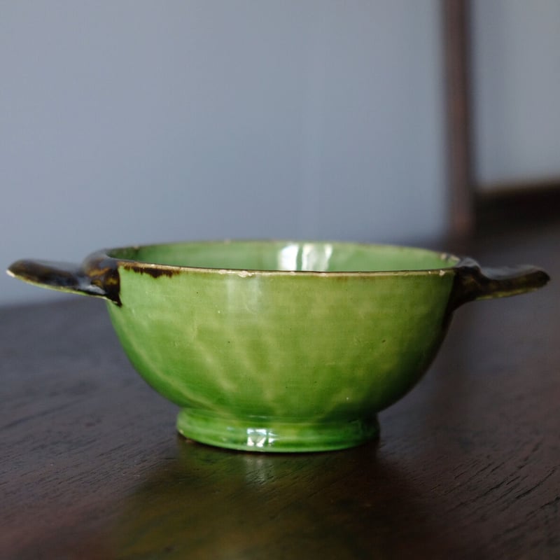 緑釉 耳付き ボウル 南仏 φ11.9cm h5.9cm アンティーク 0501158 | j