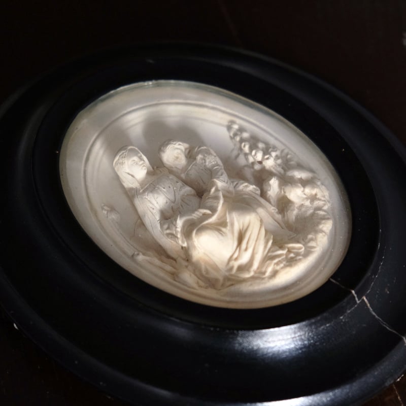 19世紀 メダイヨン 額装 マリア母・アンナと少女マリア フランス