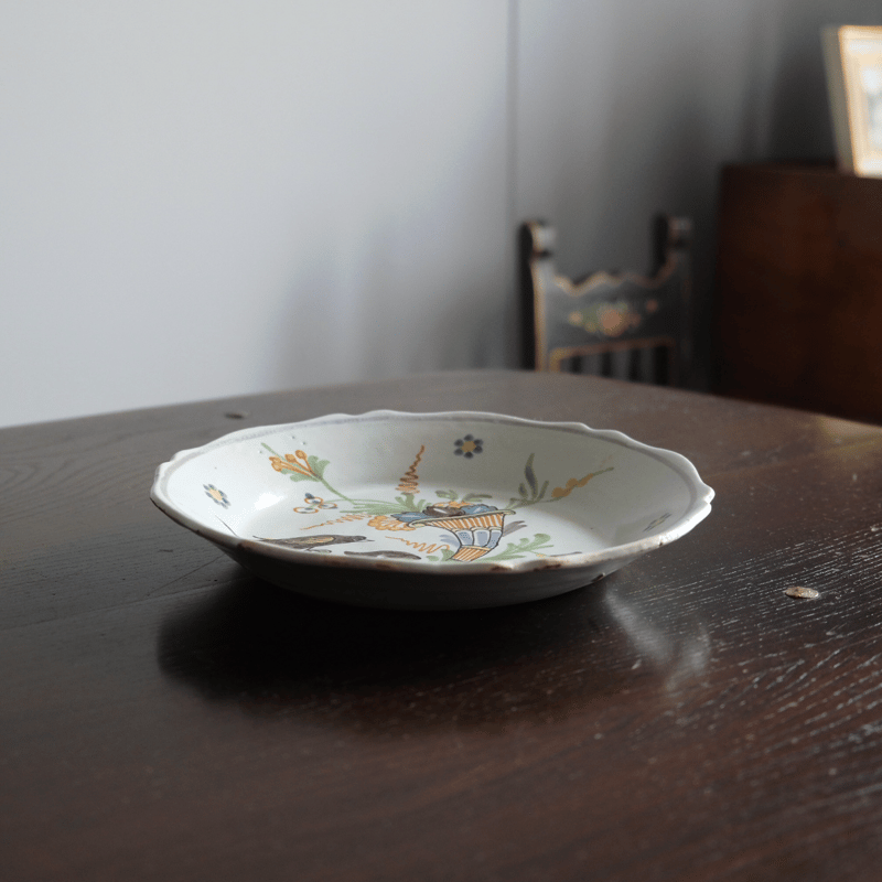 Nevers ヌヴェール 花鳥絵皿 φ22.5cm フランス アンティーク 0501301 |