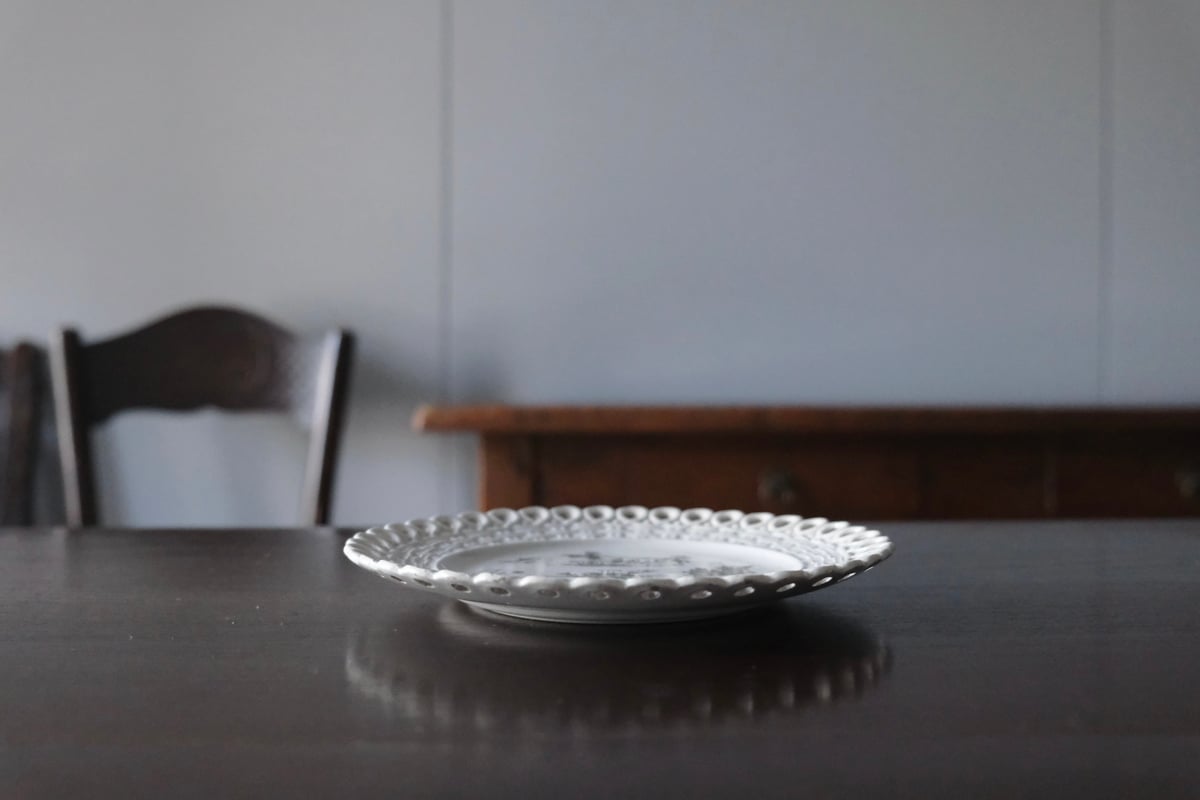 フランス 窯不明 パニエ皿 平皿 デザート皿 グリザイユ φ20cm