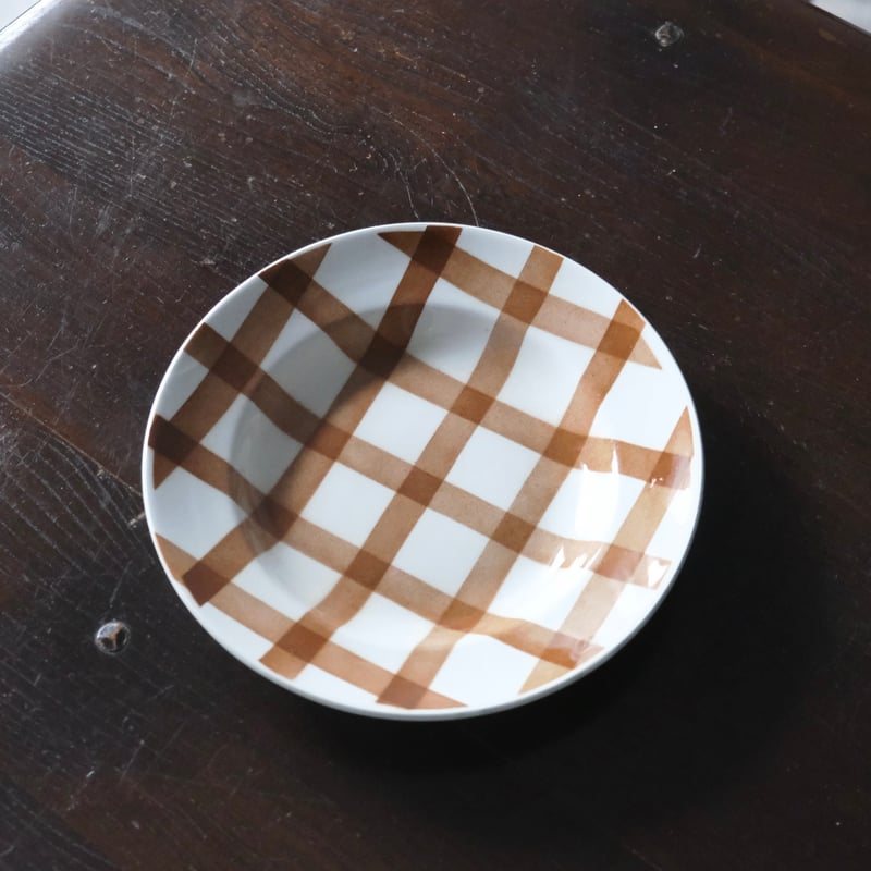 美品2枚◆ムーランデルー茶ギンガムチェック皿サルグミンヌジアンクレイユモントロー サンタマン オルシー・ムーランデルー nappe ギンガム チェック 深皿