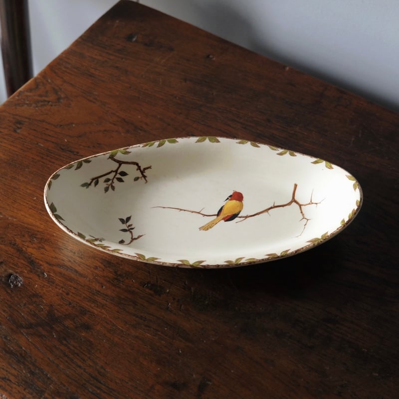 【美品】 フランスアンティーク ラヴィエ サンタマン窯 平皿 小鳥と花柄 アンティーク ラヴィエ フランス 鳥 美品】 フランス
