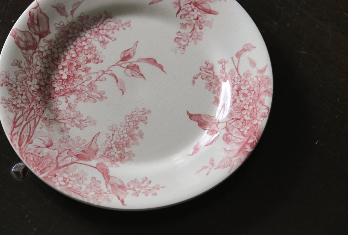 美品　GIEN プレート　LILAS フランスアンティーク　リラの花　平皿　A Gien Lilas ジアン リラ 平皿 デザート皿 φ21.3cm フランス