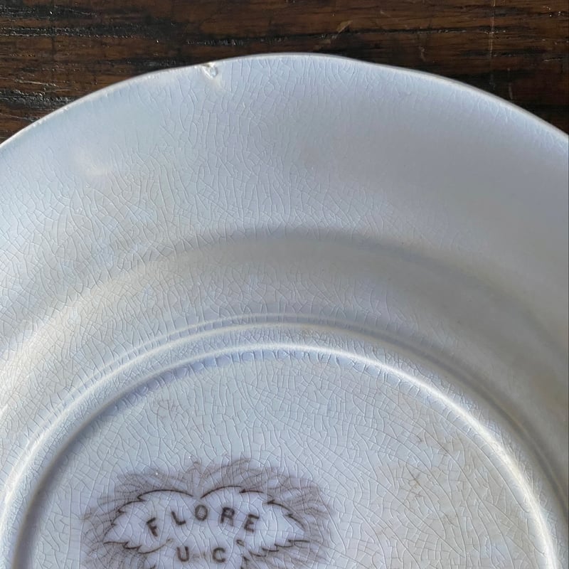 美品　フランス　アンティーク　サルグミンヌ　スグリの平皿プレート　ブラウン フランスアンティーク サルグミンヌのマロン色のプレートa