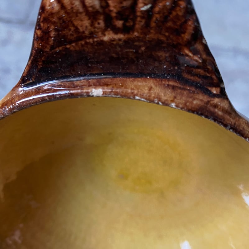 黄釉 耳付き ボウル 南仏 φ11.8cm h4.7cm アンティーク 0501157