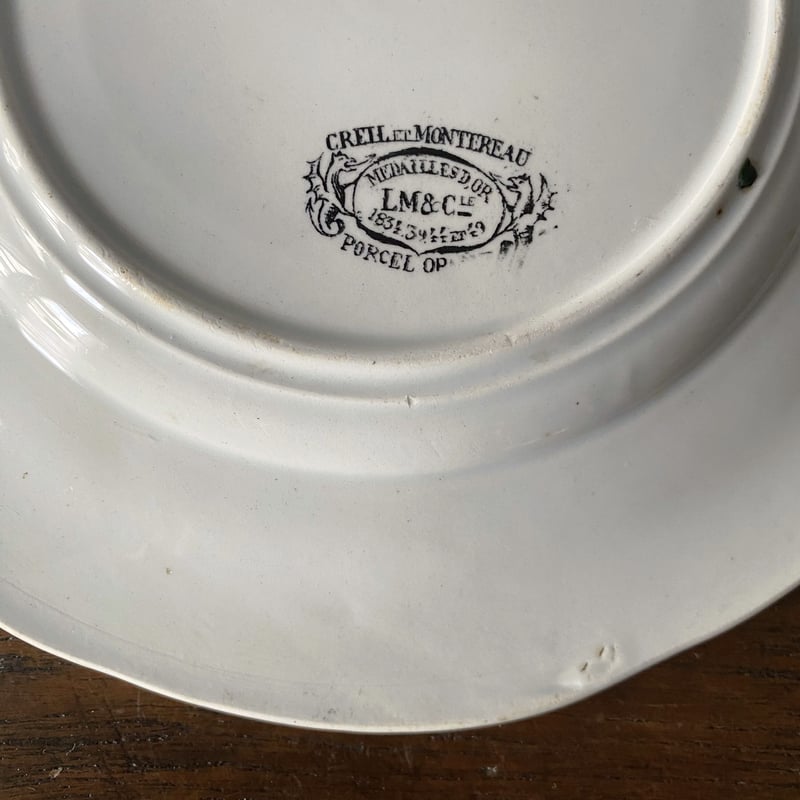 Creil&Montereau クレイユモントロー なぞなぞ グリザイユ 平皿 φ19.7cm