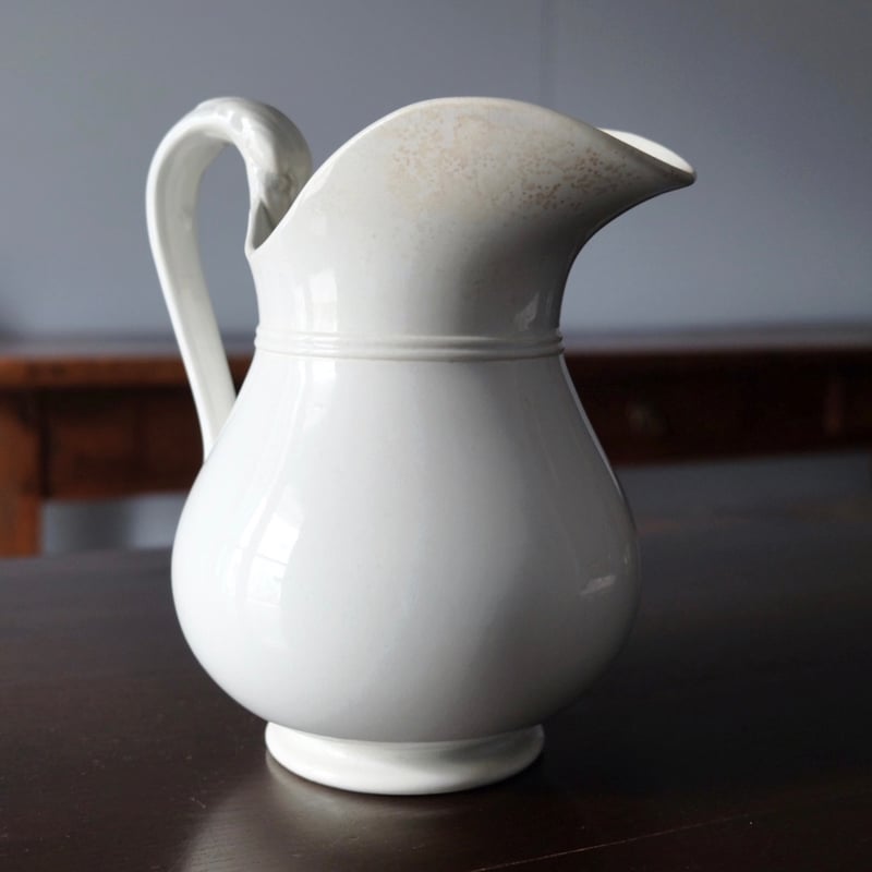 希少　美品　サルグミンヌ　LAVALLIERE　ピシェ　フランスアンティーク Sarreguemines サルグミンヌ 白 ピシェ h21.5cm フランス アンティーク