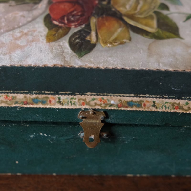 木箱 糸箱 小物入れ 箱 薔薇 ブーケ フランス アンティーク