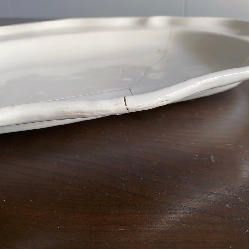 Moustiers ムスティエ 鎹修繕 花リム オーバル 楕円皿 フランス