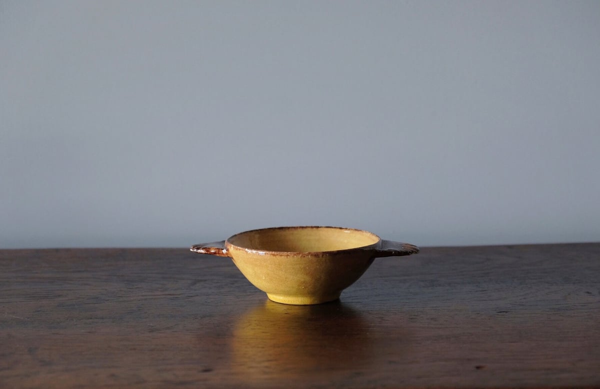 黄釉 耳付き ボウル 南仏 φ11.8cm h4.7cm アンティーク 0501157 | j 