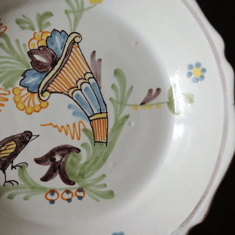 Nevers ヌヴェール 花鳥絵皿 φ22.5cm フランス アンティーク 0501301 |