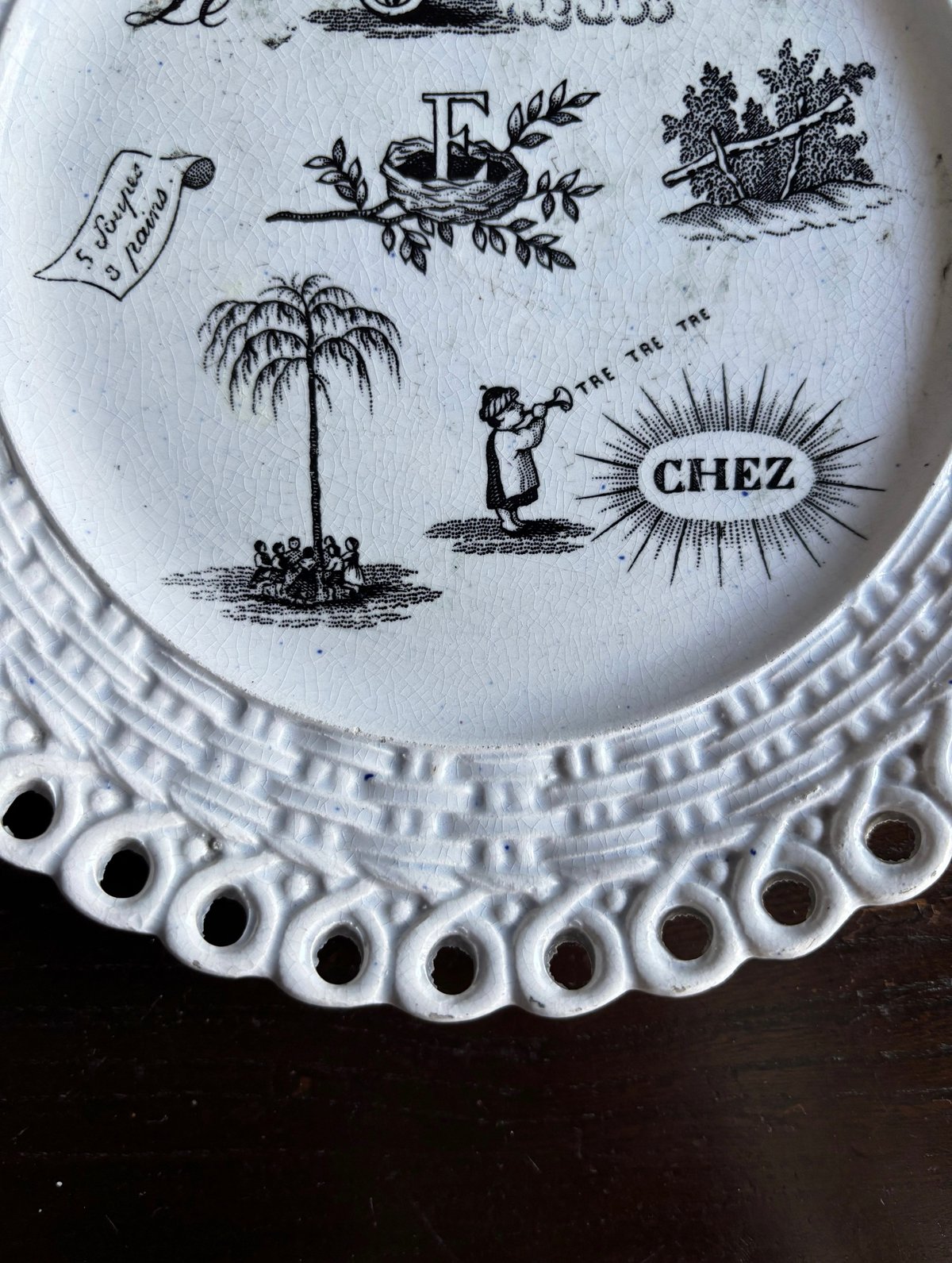 フランス 窯不明 パニエ皿 平皿 デザート皿 グリザイユ φ20cm