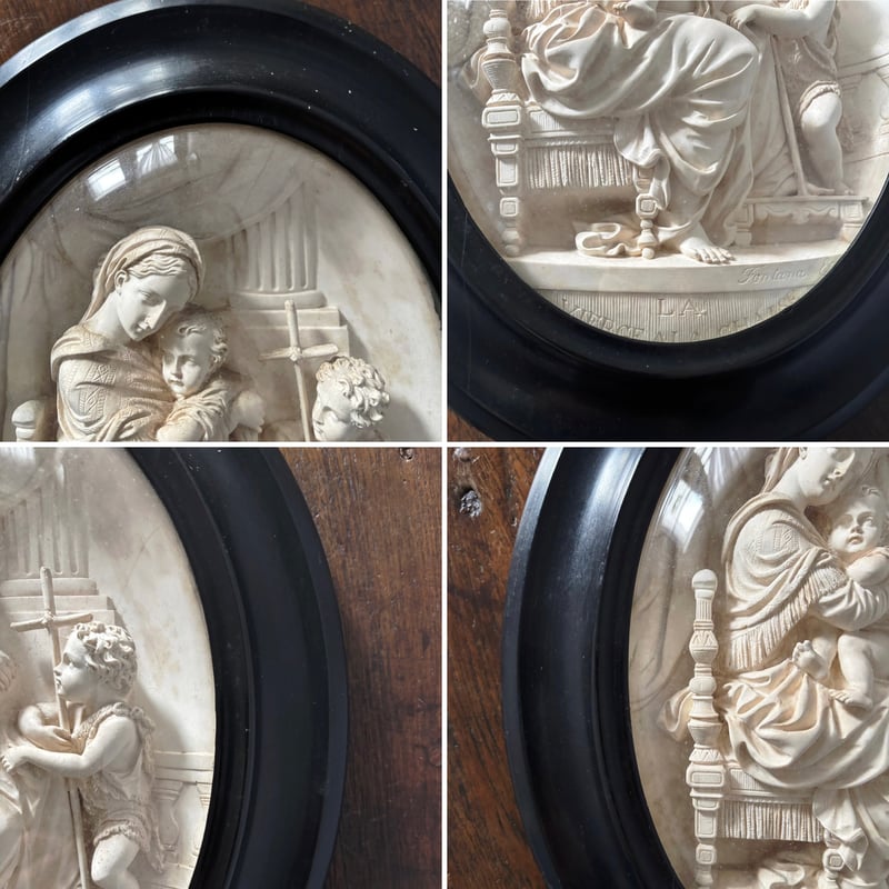 アンティーク メダイヨン 聖母マリアと幼子イエス 木彫クロス ドームガラスイコン アンティーク メダイヨン 聖母マリアと幼子イエス 木彫クロス