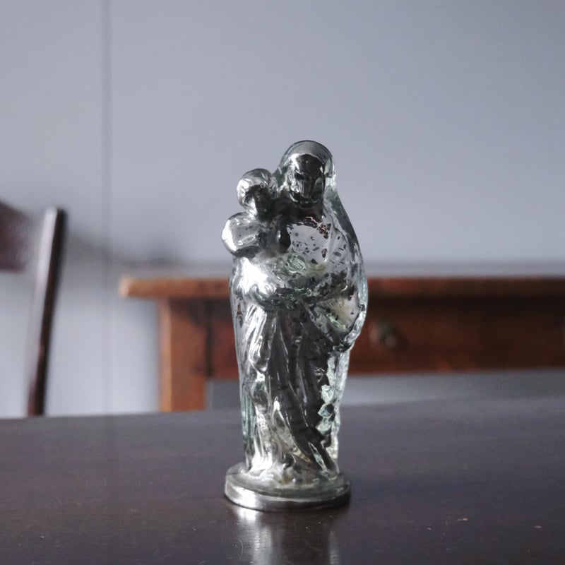 【超希少訳あり】✞ロザリオの聖母像　マリア像フランスアンティーク マーキュリーガラス 聖母子像 マリア像 18.8cm フランス アンティーク