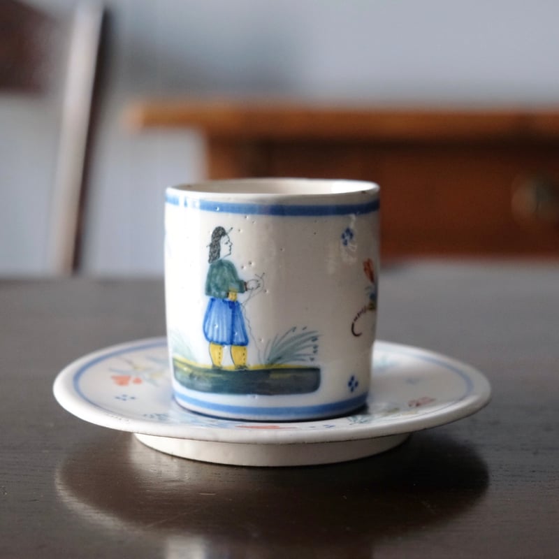 カンペール焼 デミタス カップ アンド ソーサー アンティーク 0501746