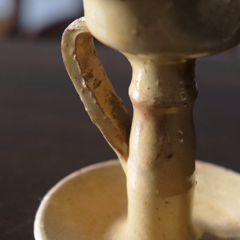 黄釉 陶器 秉燭 オイルランプ フランス アンティーク 050005