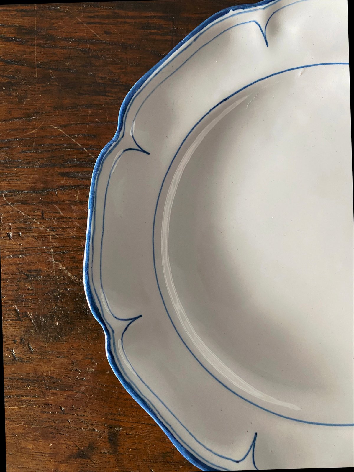 Moustiers 青線 花リム 平皿 φ24.6cm フランス アンティーク b