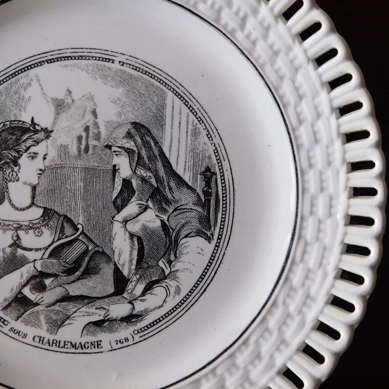 ロンウィ Longwy パニエ グリザイユ 平皿 φ19.4cm フランス