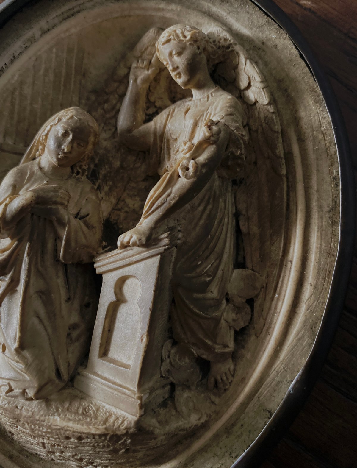 メダイヨン 聖母マリア と 天使 受胎告知 フランス アンティーク 