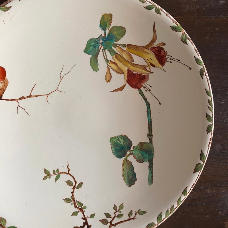 フランスアンティーク コンポティエ ショワジールロワ窯 小鳥と花束 ピンク フランスアンティーク コンポティエ ショワジールロワ窯 小鳥と花束