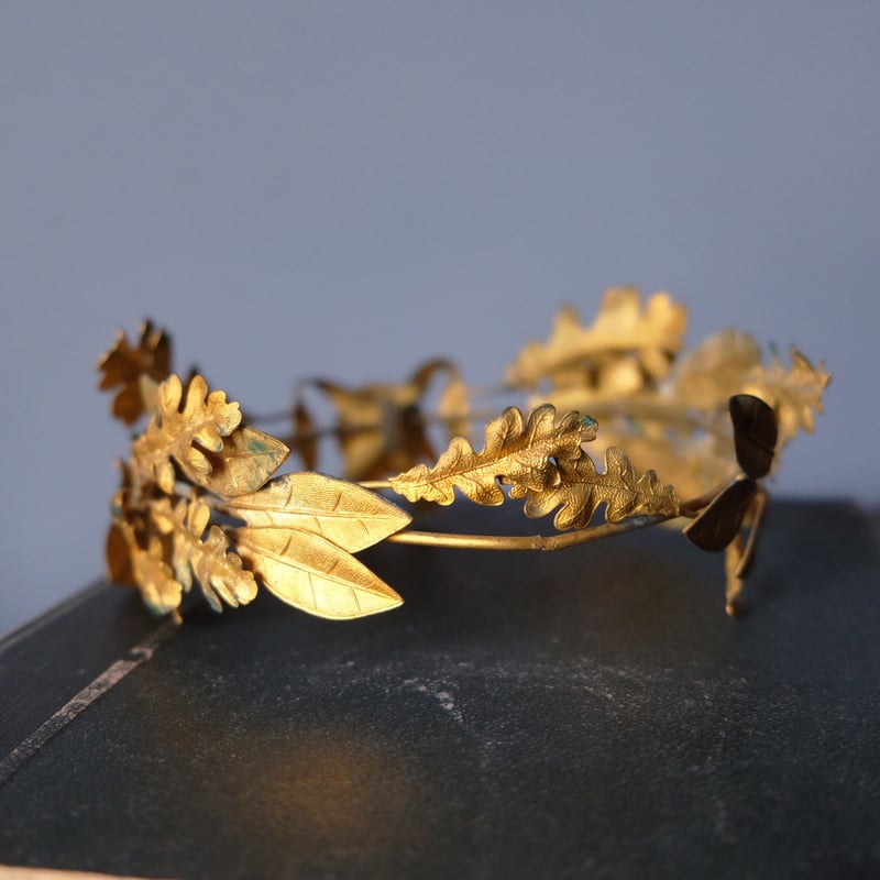 19世紀後期 真鍮製 冠 月桂樹と楢 フランス アンティーク 050089