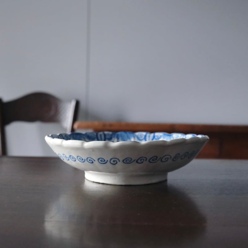 フランスアンティーク　輪花　サラディエ 18世紀 デルフト Delft 輪花 ボウル サラディエ オランダ アンティーク