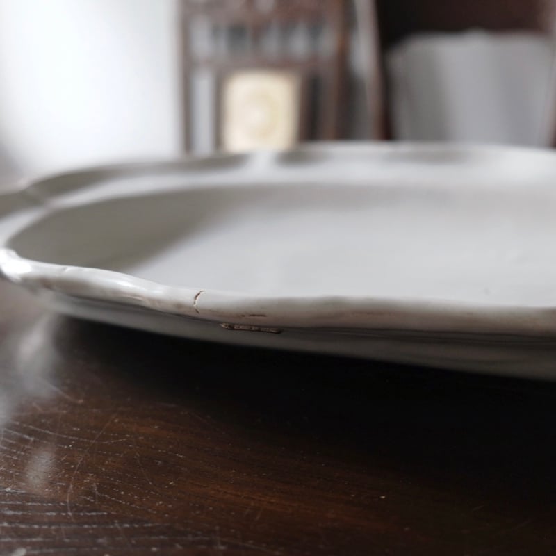 Moustiers ムスティエ 鎹修繕 花リム オーバル 楕円皿 フランス