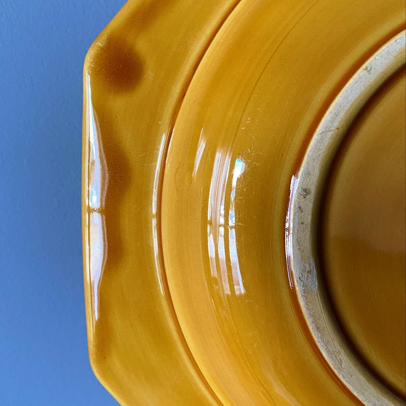 フランス　アンティーク　オクトゴナル　プレート　黄釉 オクトゴナル オーバル 皿 黄色 APT釜 プレート | Brocante de La