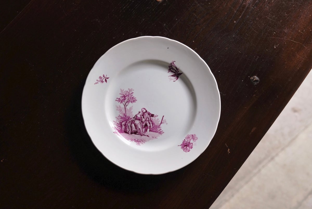 Creil&Montereau レリーフ皿（クレイユモントロー） 青2本ライン