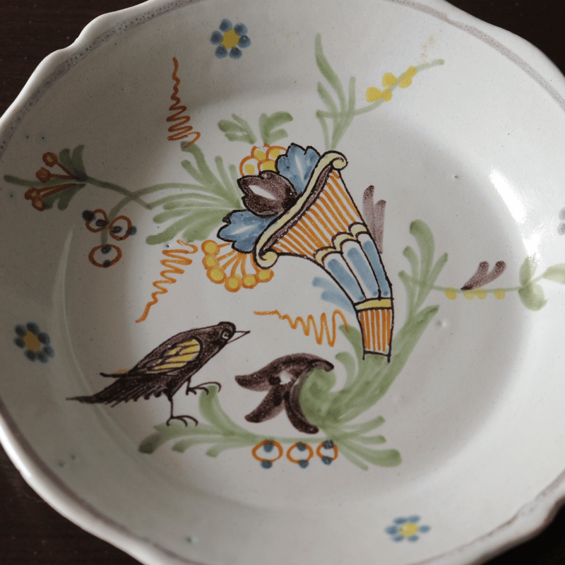 Nevers ヌヴェール 花鳥絵皿 φ22.5cm フランス アンティーク Nevers ヌヴェール 花鳥絵皿 φ22.5cm フランス アンティーク