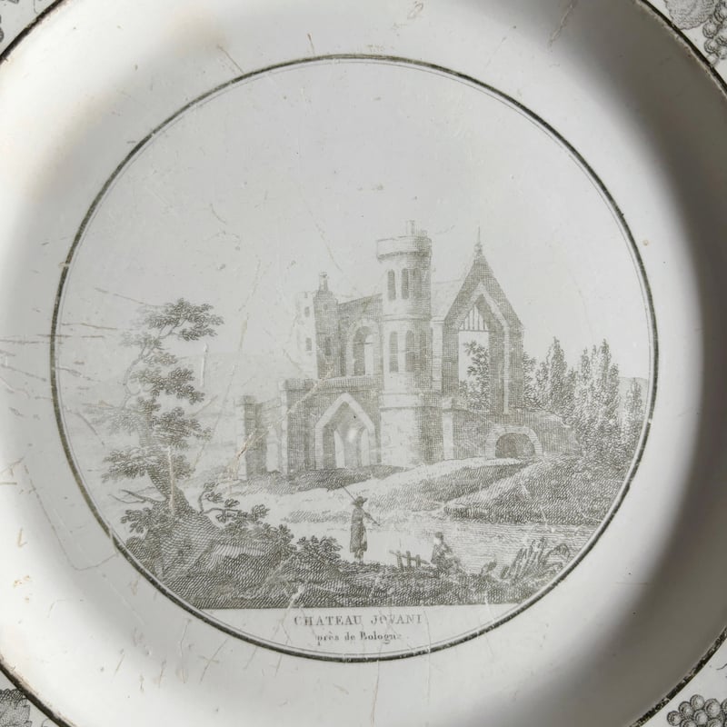 Creil クレイユ 刻印 グリザイユ 平皿 ディナー皿 ファ24.5cm フランス