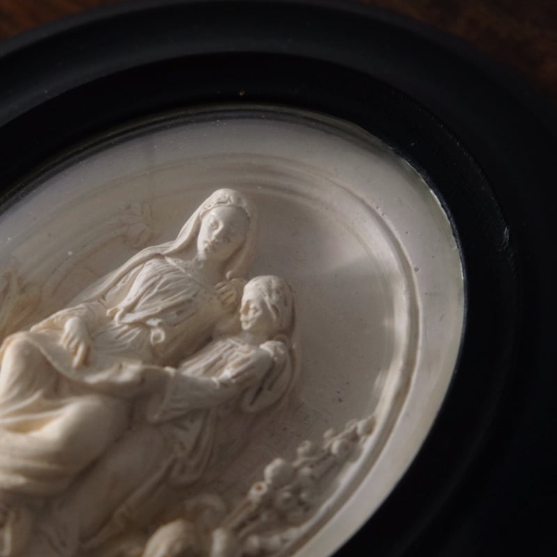 19世紀 メダイヨン 額装 マリア母・アンナと少女マリア フランス