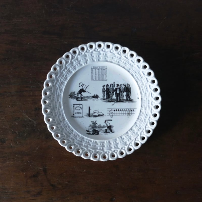 フランス 窯不明 パニエ皿 平皿 デザート皿 グリザイユ φ20cm