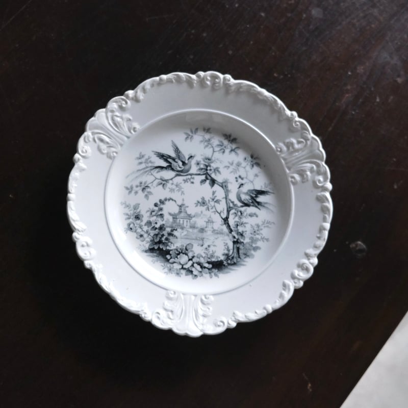 David Johnston ボルドー 花鳥柄 グリザイユ皿 レリーフ 平皿