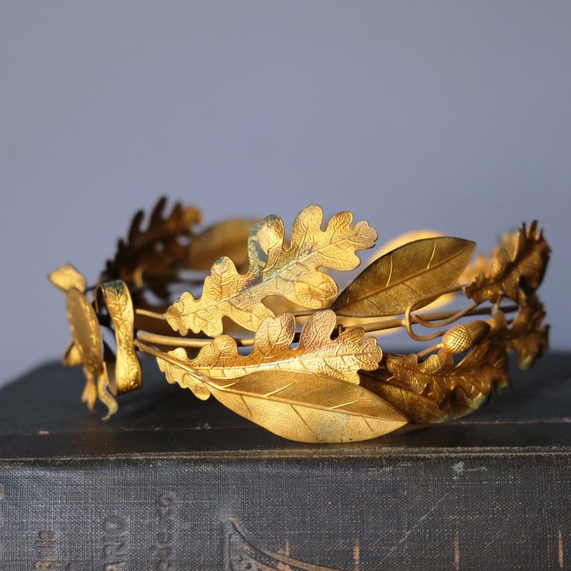 19世紀後期 真鍮製 冠 月桂樹と楢 フランス アンティーク 050089