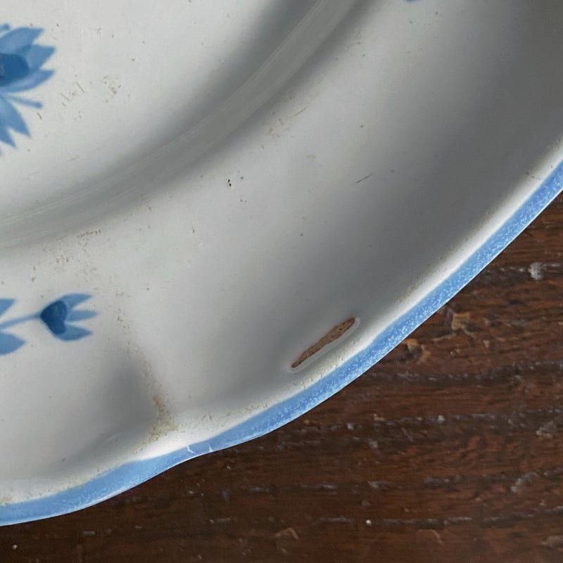 Moustiers ムスティエ 青絵 小枝柄 矢車菊 花リム リム皿 平皿 φ22.7cm