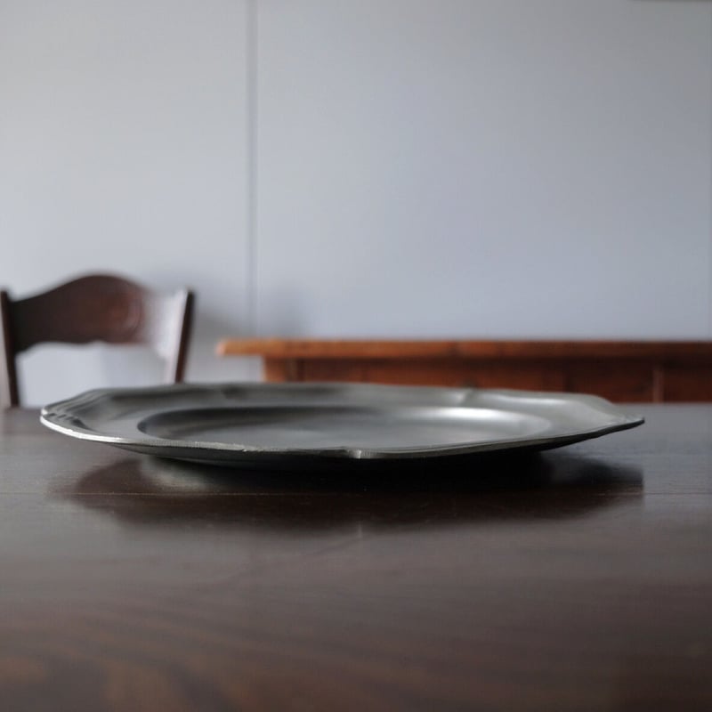 ピューター製 花リム トレイ 平皿 32cm 030010 | jinen_antique