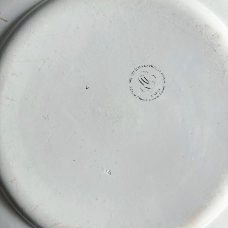 Creil クレイユ 刻印 グリザイユ 平皿 ディナー皿 ファ24.5cm フランス