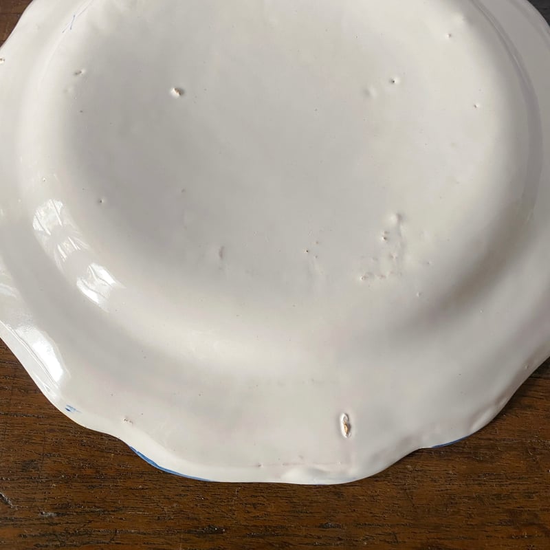 Moustiers 青線 花リム 平皿 φ24.6cm フランス アンティーク b 05017