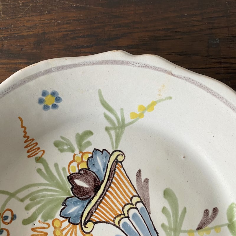 Nevers ヌヴェール 花鳥絵皿 φ22.5cm フランス アンティーク 0501301 |