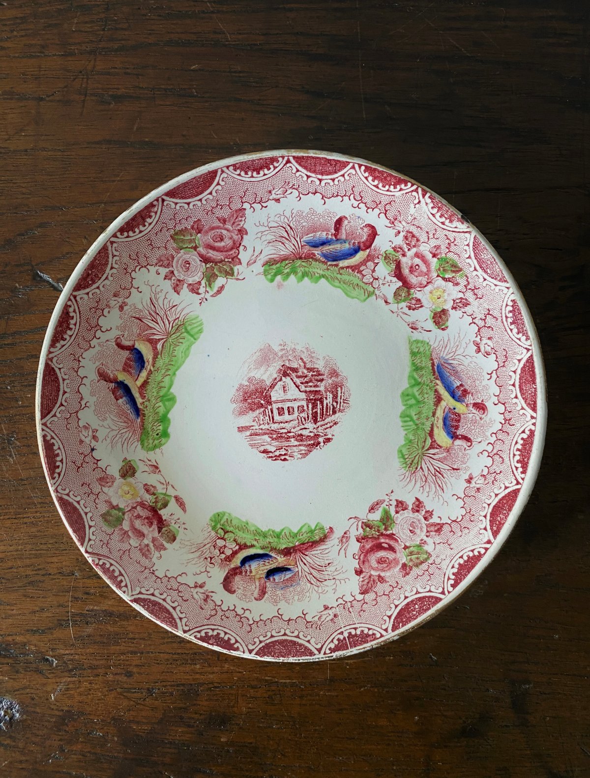 sarreguemines フランス多色菊さくらんぼ赤アンティーク