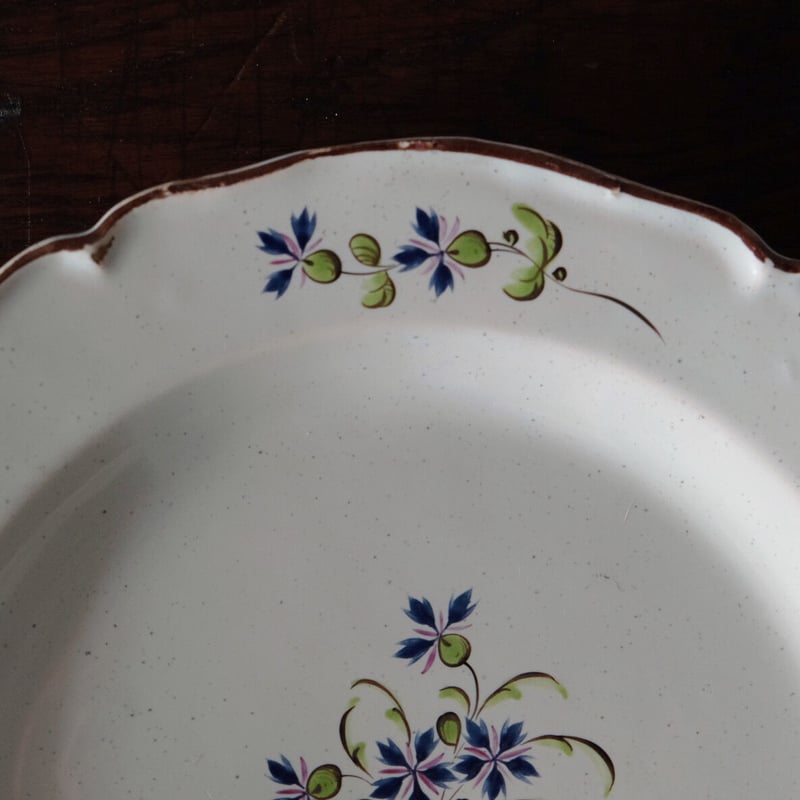 リュネヴィル窯 可能性18世紀末 白釉 矢車菊絵付 花リム皿