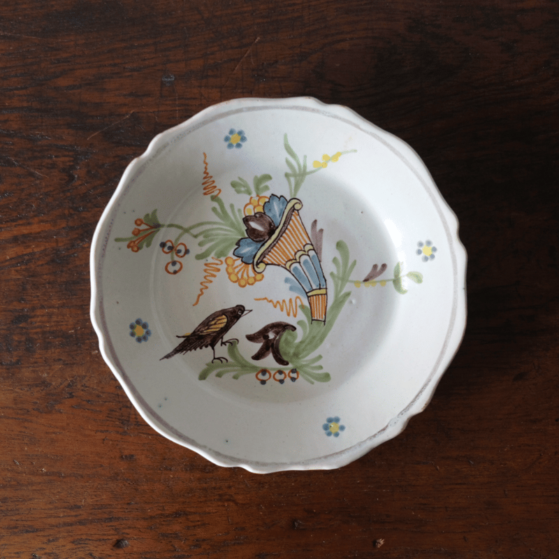 Nevers ヌヴェール 花鳥絵皿 φ22.5cm フランス アンティーク