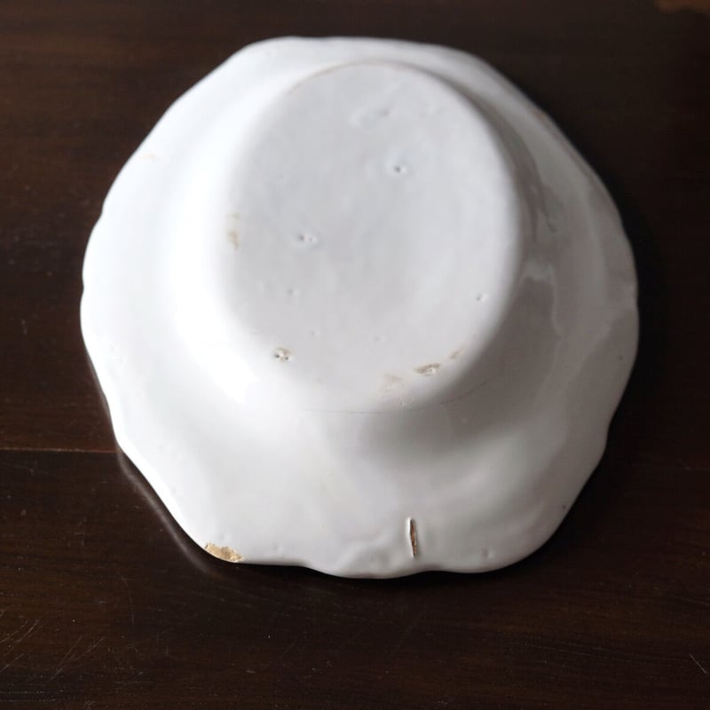 希少✨ フランスアンティーク ムスティエ ヴァラージュ 白 オーバル皿 Moustiers ムスティエ 白釉 花リム オーバル皿 楕円皿 34.5cm